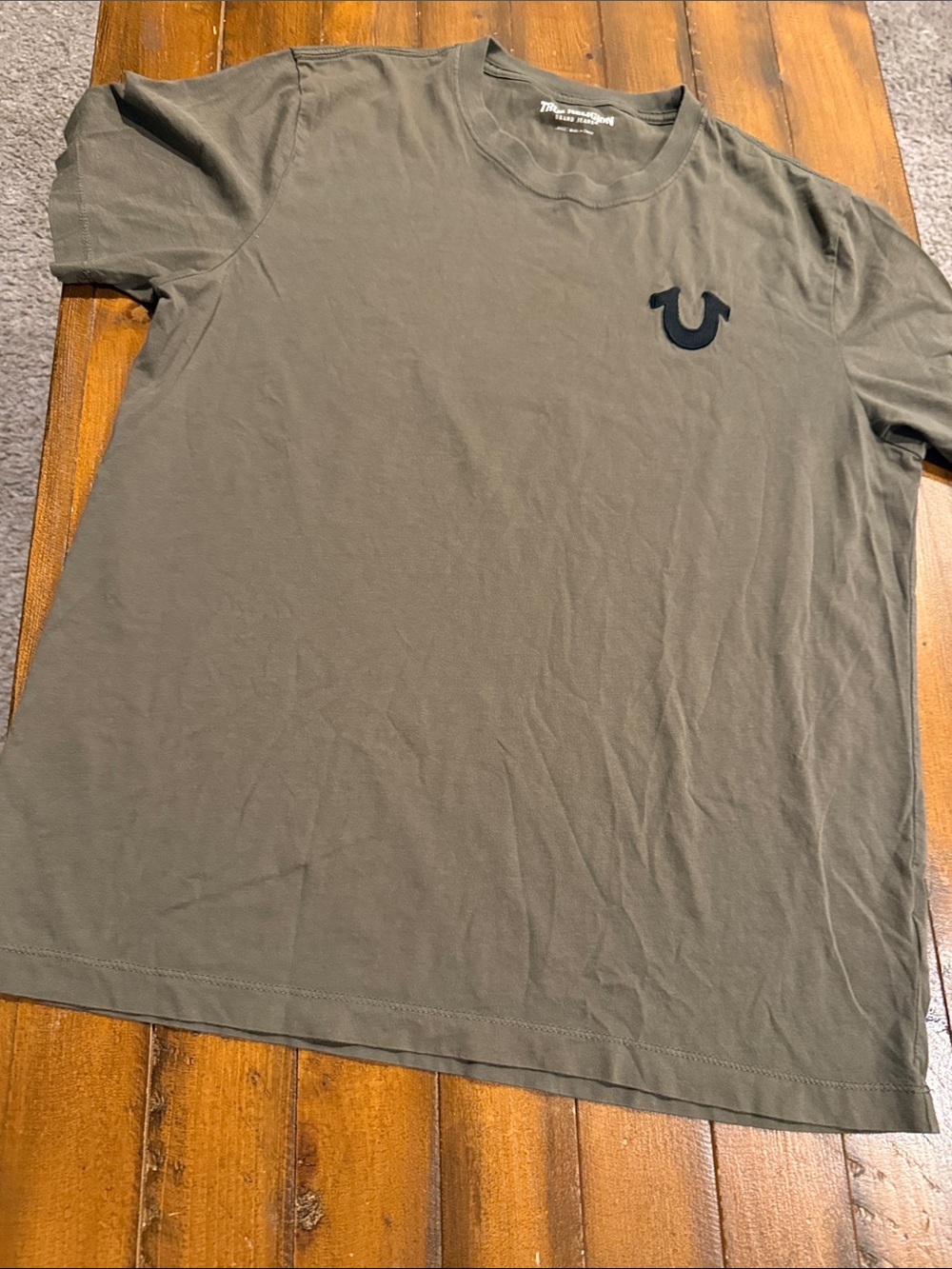 True Religion Men's Olive Crewneck Logo Tee